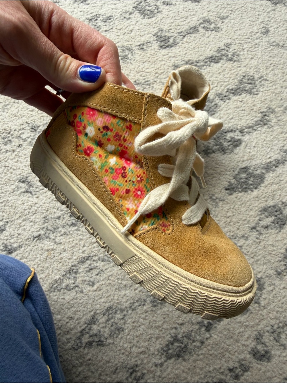 Zara Kids Tan Suede High-Top Sneakers with Floral Panel